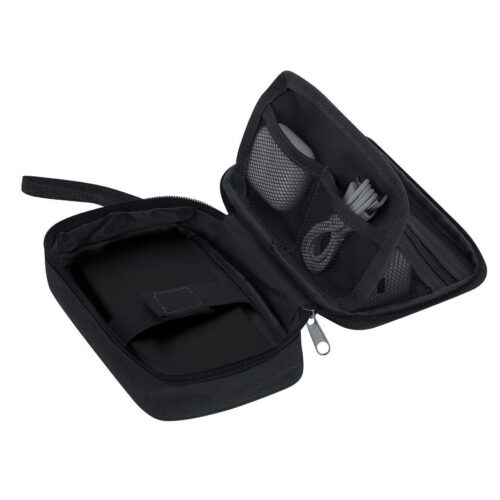 Organisateur de câbles – Polyester RPET 600D – Plusieurs compartiments & sangle de transport – Durable – Noir