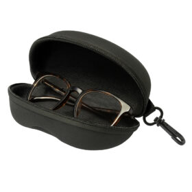 Étui à lunettes rigide avec fermeture éclair et clip – Solide & compact – Noir