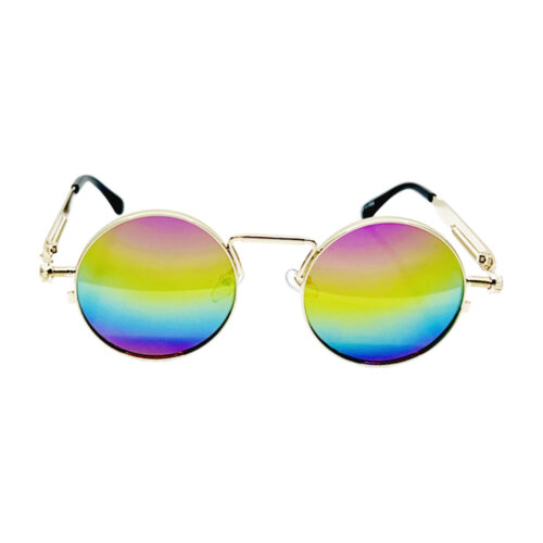 Lunettes de soleil rondes hippie avec verres miroirs arc-en-ciel