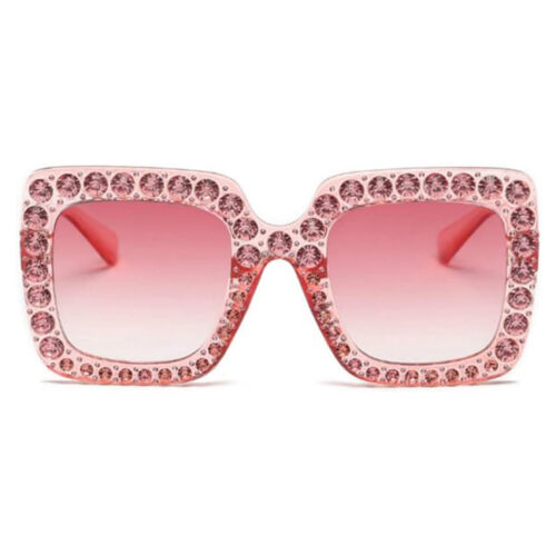 Lunettes de soleil carrées avec strass - Rose