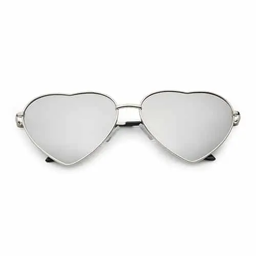 Lunettes de soleil en forme de cœur | verres miroir argentés