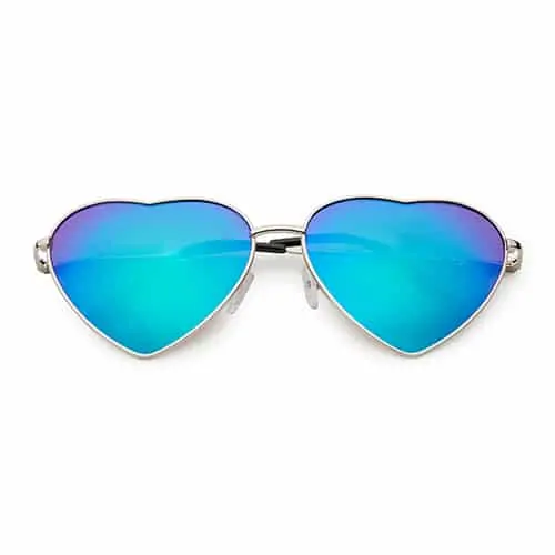 Lunettes de soleil cœurs | verres miroir vert-bleu