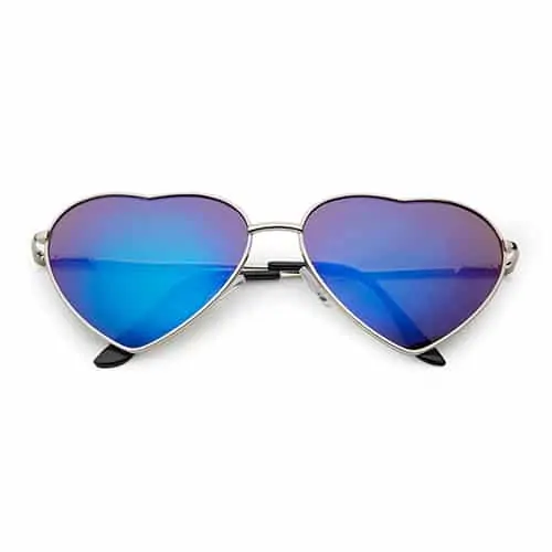 Lunettes de soleil cœur | verres miroir bleus