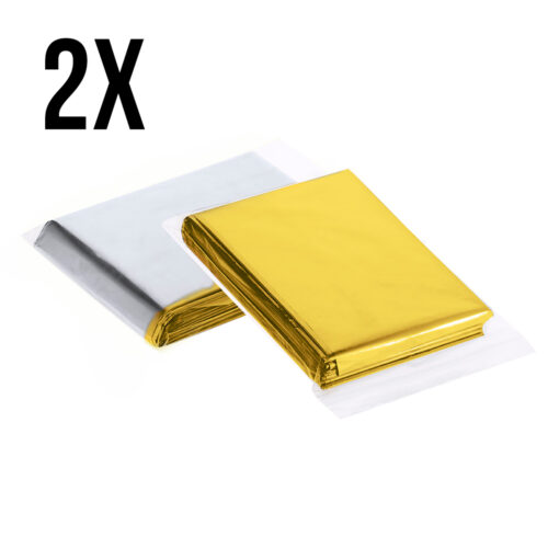 2 Pièces - Couverture de survie isolante – Double face Argent/Or – PET métallisé – Imperméable & compacte