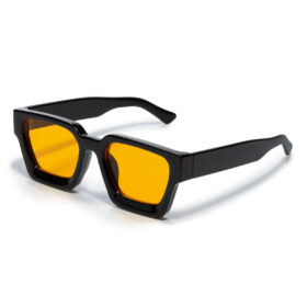 Lunettes de soleil carrées avec monture épaisse - Noir avec verres orange