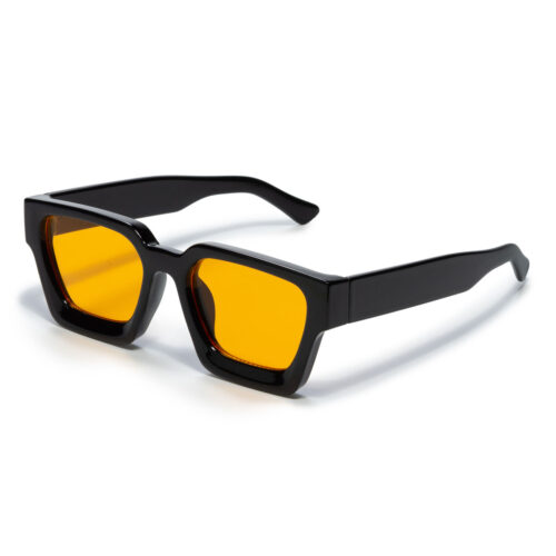 Lunettes de soleil carrées avec monture épaisse - Noir avec verres orange