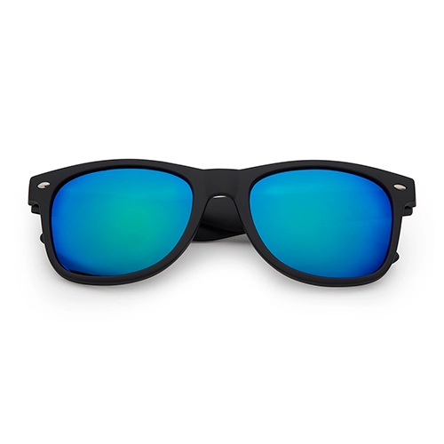 Lunettes de soleil classiques noires mates | verres miroir vert-bleu