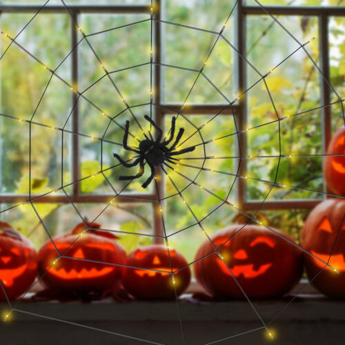 Guirlande lumineuse toile d’araignée Halloween avec minuterie - 70 LED - 8 modes d’éclairage