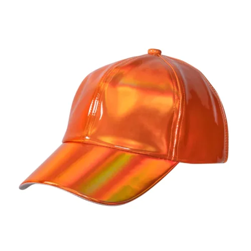 Casquette holographique – Casquette de baseball brillante réglable avec fermeture en plastique – Orange