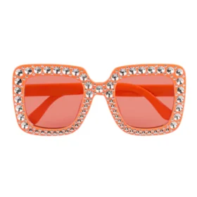 Lunettes de fête carrées - Lunettes de fête avec strass - Orange