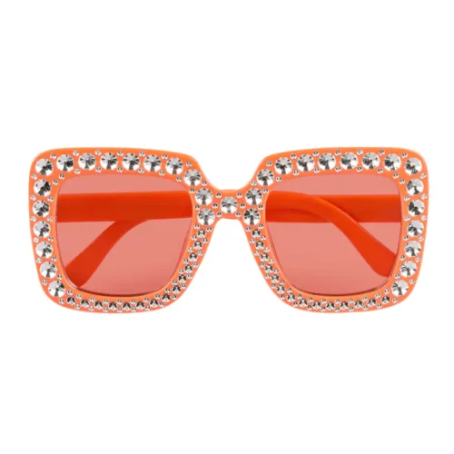 Lunettes de fête carrées - Lunettes de fête avec strass - Orange