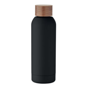 Gourde en acier inoxydable recyclé - Simple paroi avec bouchon à vis en bois - 700 ml - Noir