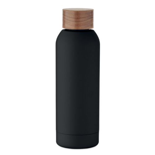 Gourde en acier inoxydable recyclé - Simple paroi avec bouchon à vis en bois - 700 ml - Noir