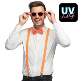 Set d’accessoires - Lunettes de fête UV Blacklight, nœud papillon et bretelles - Néon orange