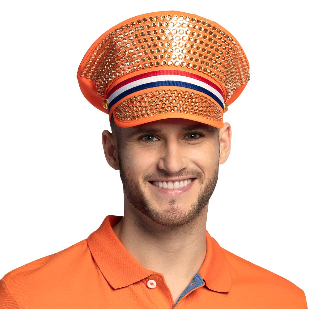 Casquette Pays-Bas orange - Casquette de fête avec strass et drapeau néerlandais - 59 cm – Image 5