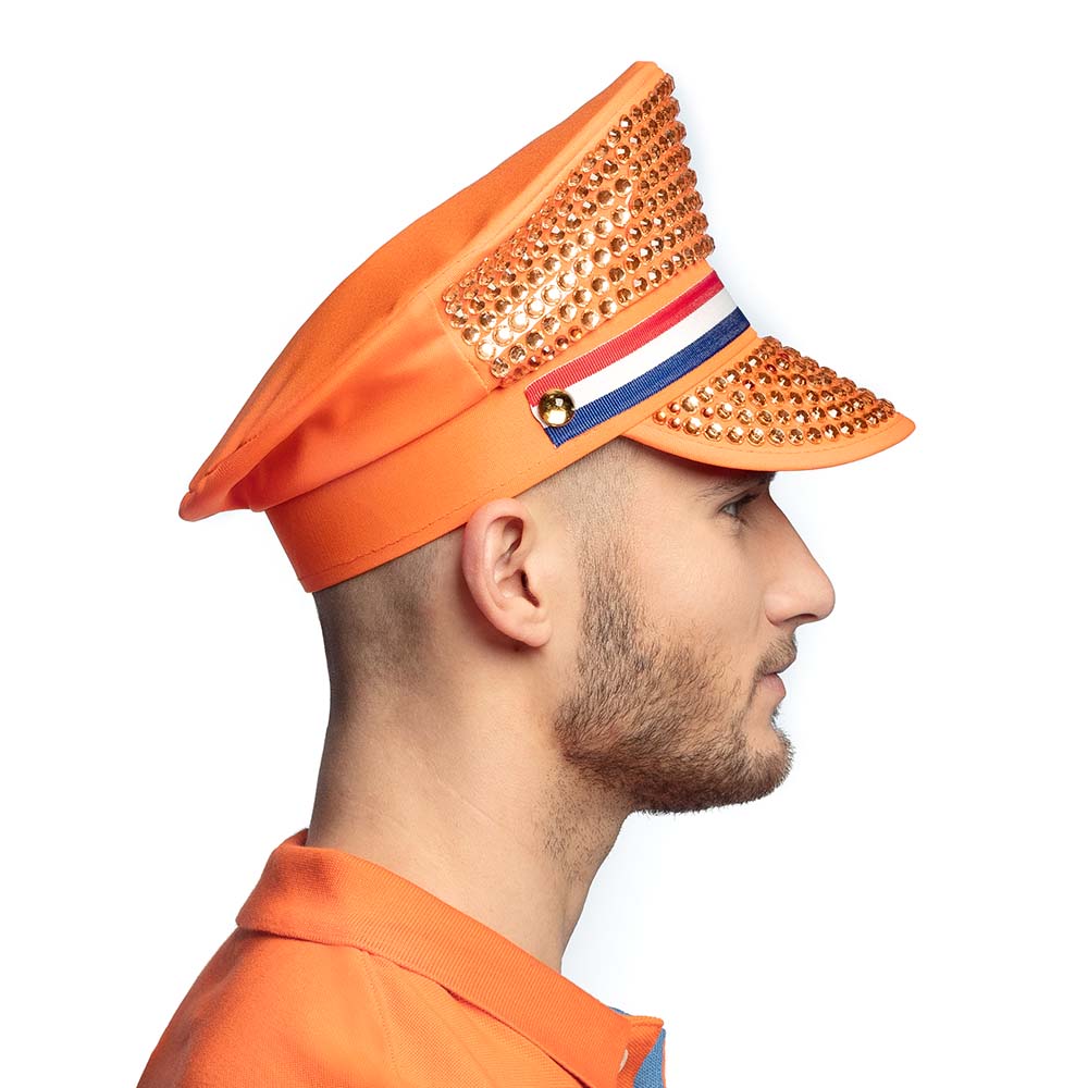 Casquette Pays-Bas orange - Casquette de fête avec strass et drapeau néerlandais - 59 cm – Image 4