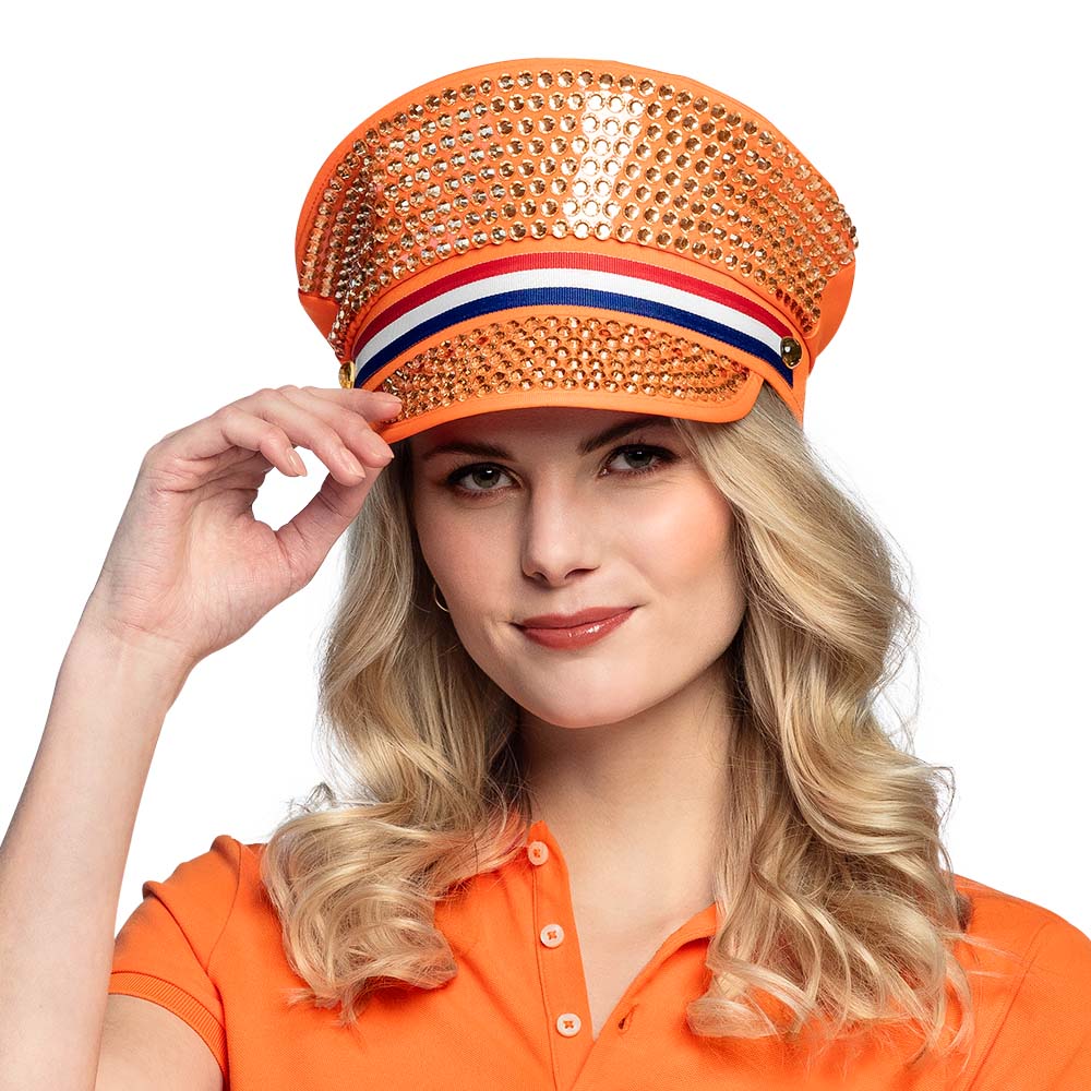 Casquette Pays-Bas orange - Casquette de fête avec strass et drapeau néerlandais - 59 cm – Image 3