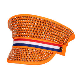 Casquette Pays-Bas orange - Casquette de fête avec strass et drapeau néerlandais - 59 cm