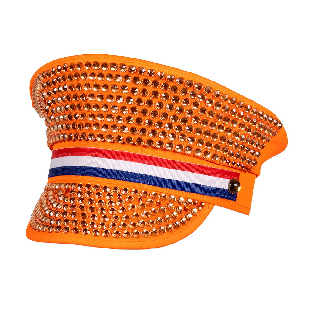 Casquette Pays-Bas orange - Casquette de fête avec strass et drapeau néerlandais - 59 cm
