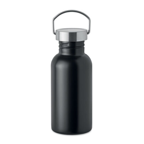 Bouteille en acier inoxydable recyclé – Simple paroi avec bouchon étanche et poignée – 500 ml – Noir
