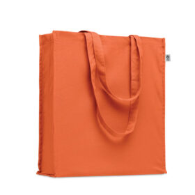 Sac de courses orange en coton biologique 220 g/m² - Avec longues anses et soufflet latéral - 38 x 42 cm