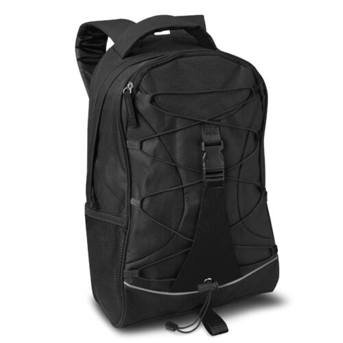 Sac à dos noir en polyester - Sac à dos avec cordon de serrage et poches latérales en mesh - 29 x 46 cm - 21 litres