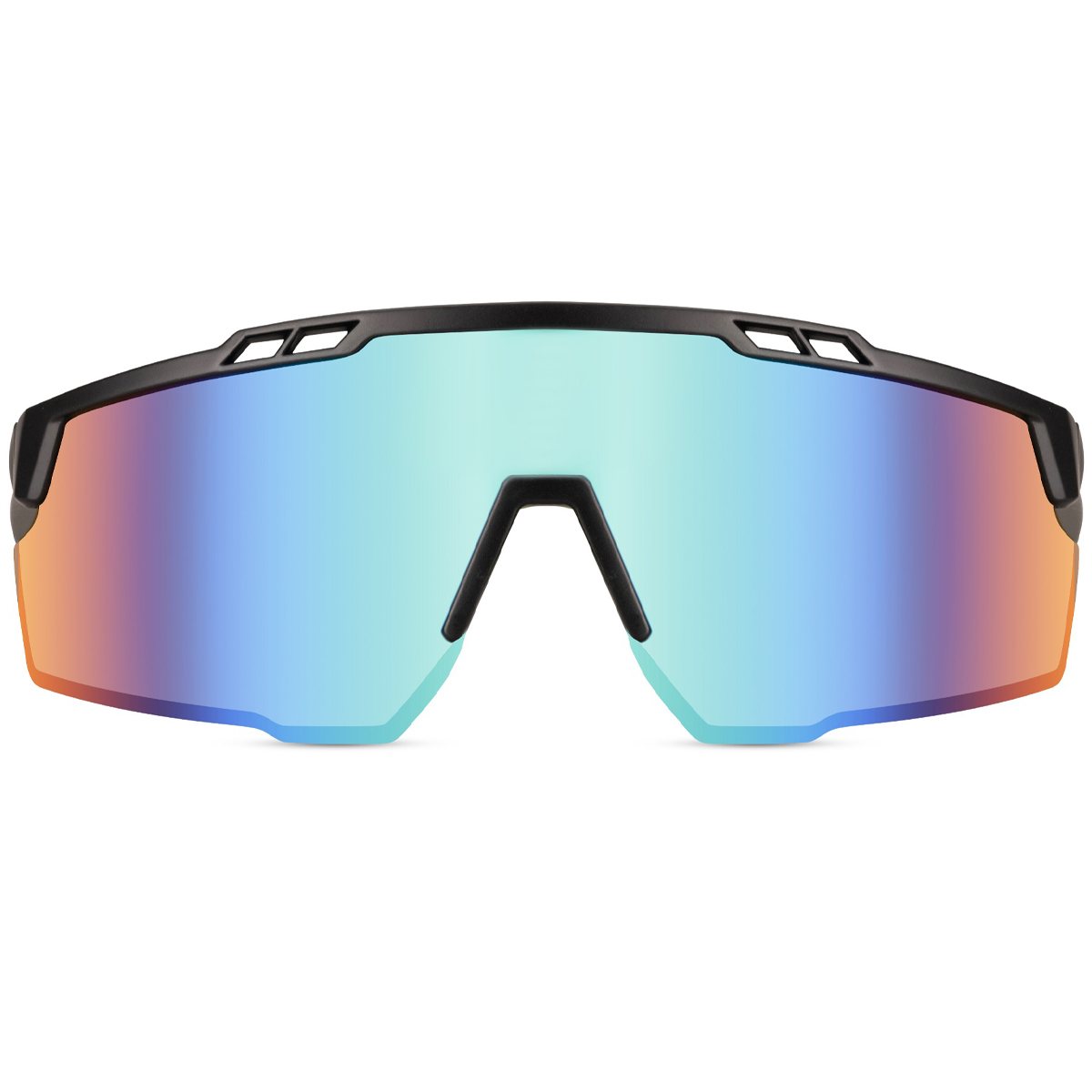 Lunettes de sport noires avec monture semi-cerclée brillante et branches vertes - Verres bleus – Image 2