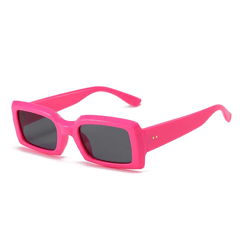 Lunettes de soleil rectangulaires rose fluo - Monture épaisse et verres noirs
