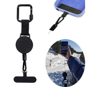 Cordon de téléphone rétractable pour le ski et les sports d’hiver - Universel - Noir