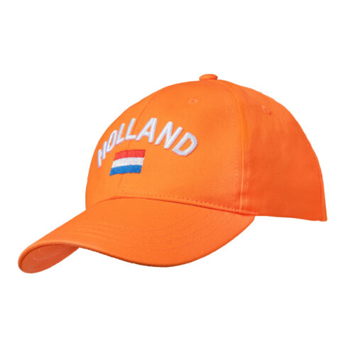 Casquette orange réglable avec texte brodé Holland et drapeau néerlandais