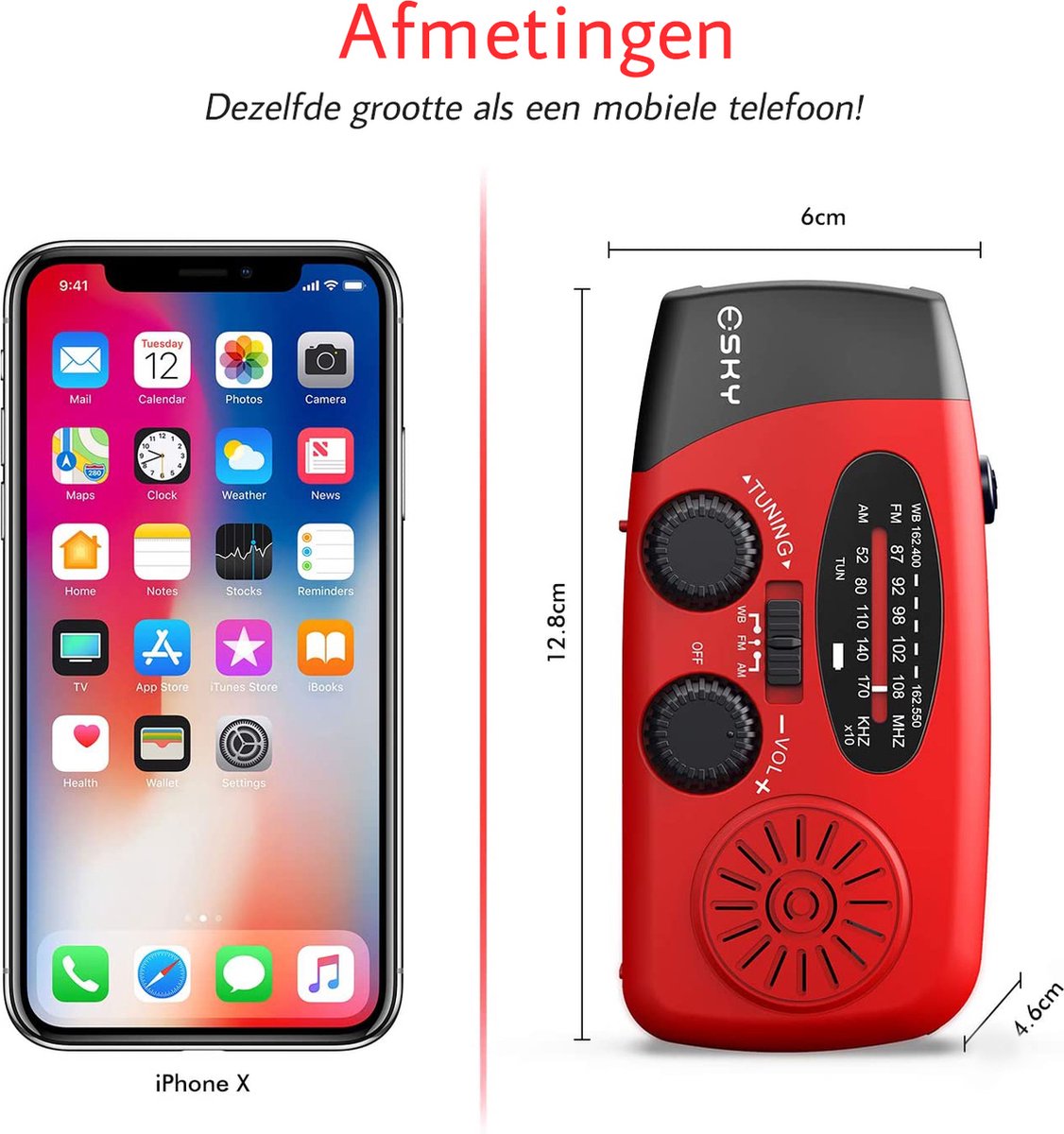 Radio d'urgence portable rouge – Image 3