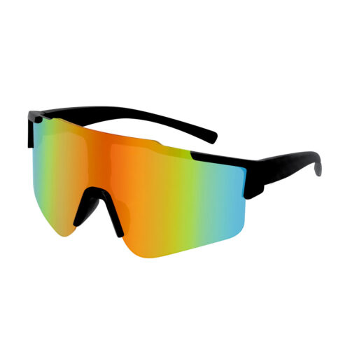 Lunettes de sport noires avec monture semi-sans bord - Verres polarisés et miroir multicolores