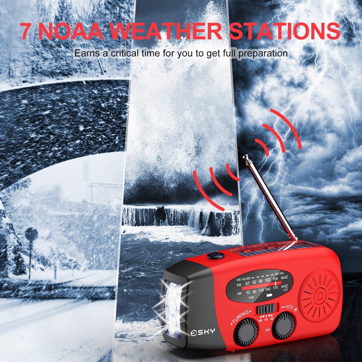 Radio d'urgence portable rouge – Image 7