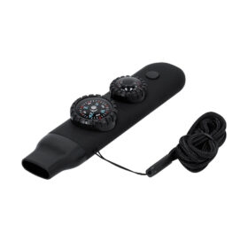 Sifflet de sécurité 6-en-1 avec boussole, thermomètre et lampe de poche - Sifflet d'urgence pour kit de survie - Noir