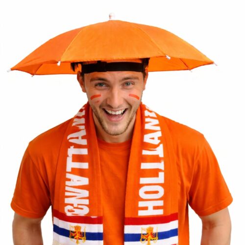 Hoofdparaplu Oranje – Paraplu Hoed Holland Supporters – Festival & Regen Hoed – Handsfree Paraplu Pet