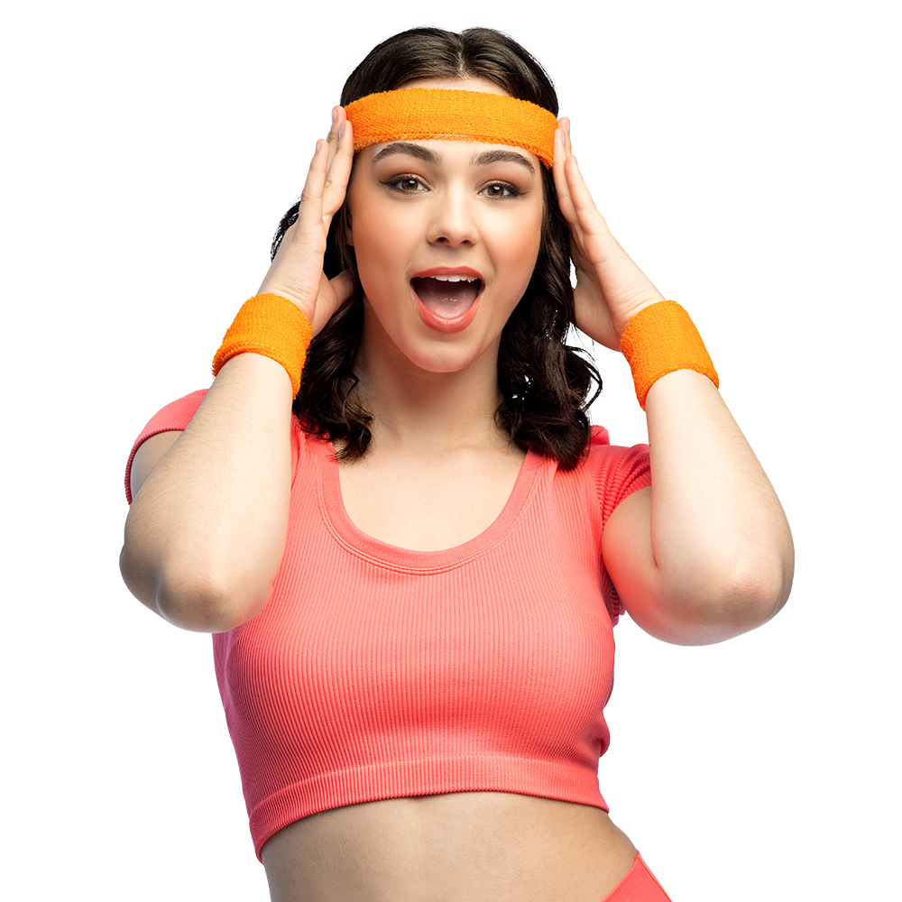 Set bandeau éponge - Bandeau et 2 poignets - Néon orange – Image 4