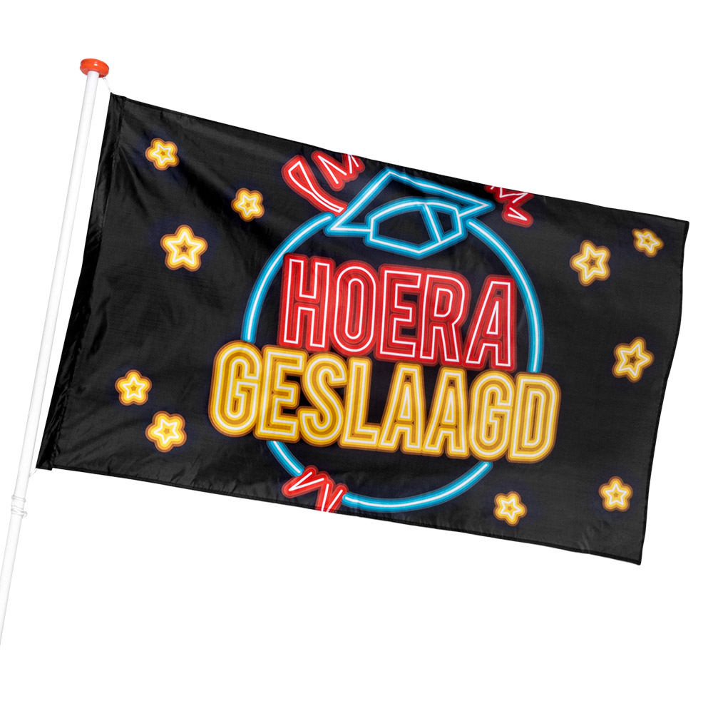 Drapeau Hoera geslaagd - Néon - Polyester - 90 x 150 cm