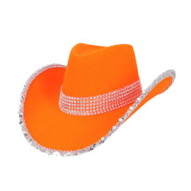 Chapeau de cowboy avec paillettes et strass - Chapeau de festival 58 cm - Orange