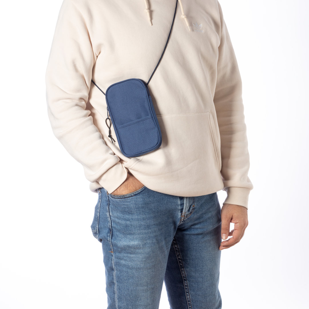 RPET Telefoontasje – Verstelbare Schouderriem & Ritssluiting – Blauw – Image 3