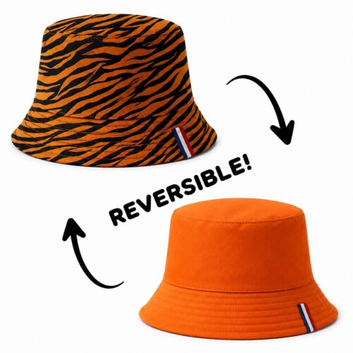 Yucka reversible vissershoedje - Nederlandse vlag - Tijgerprint - 58 cm