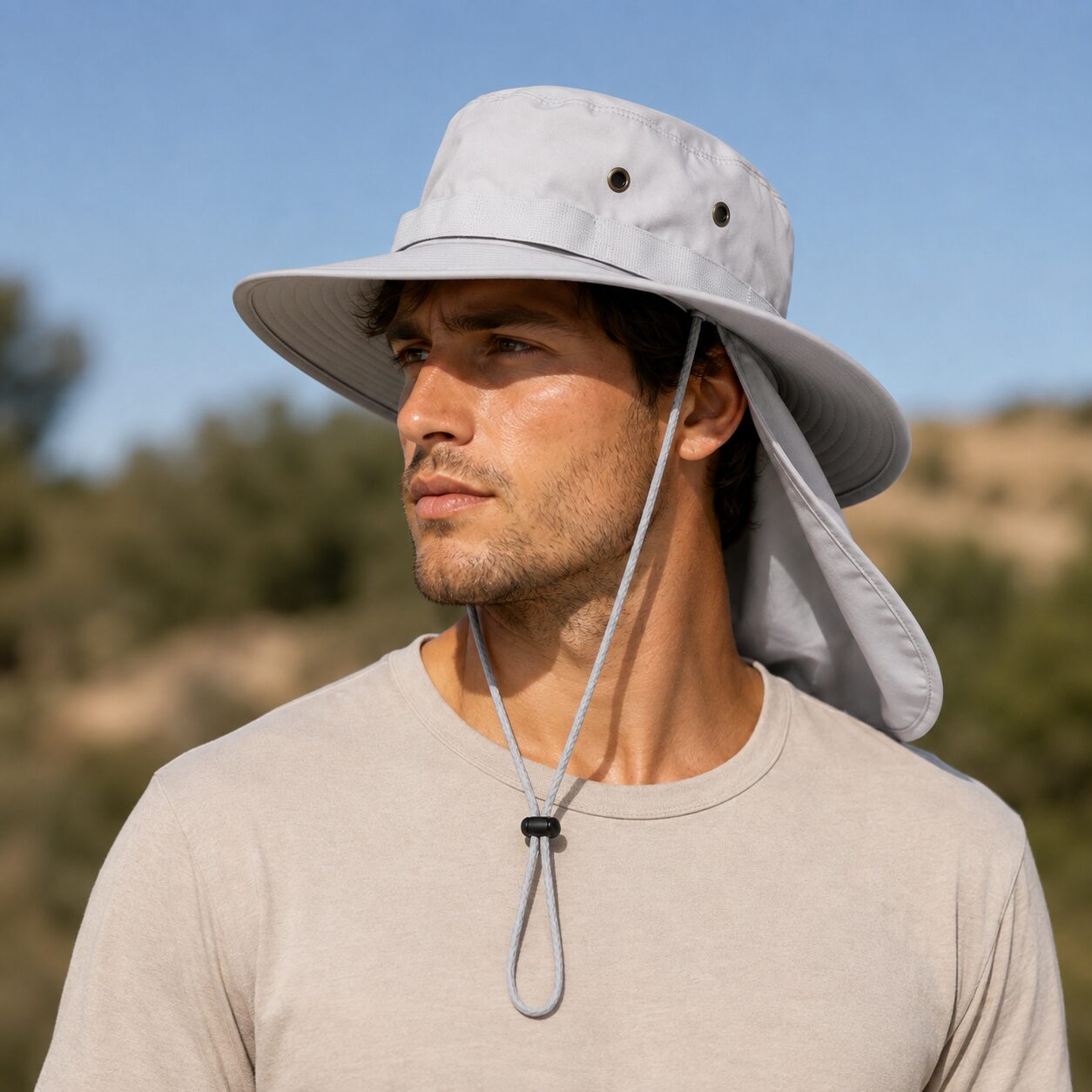 Yucka - Chapeau safari avec protection de nuque - Coton - Gris – Image 5