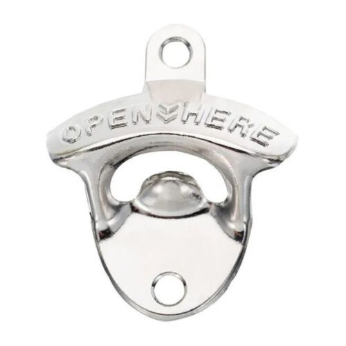 Bieropener Open Here - Metalen flesopener voor aan de muur - Zilver