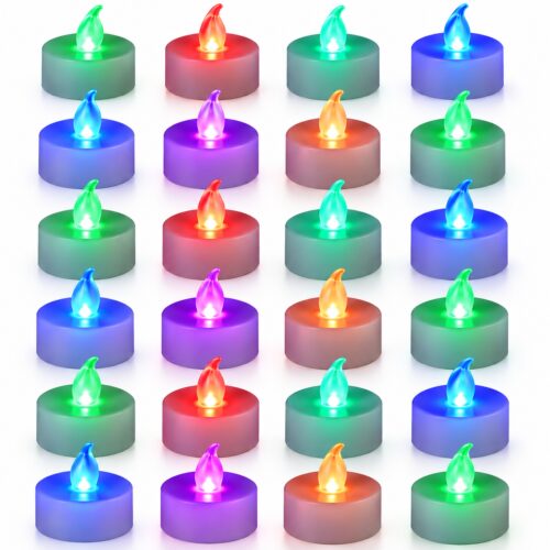 LED theelichtjes - Multicolor knipperende LED kaarsjes - 24 stuks