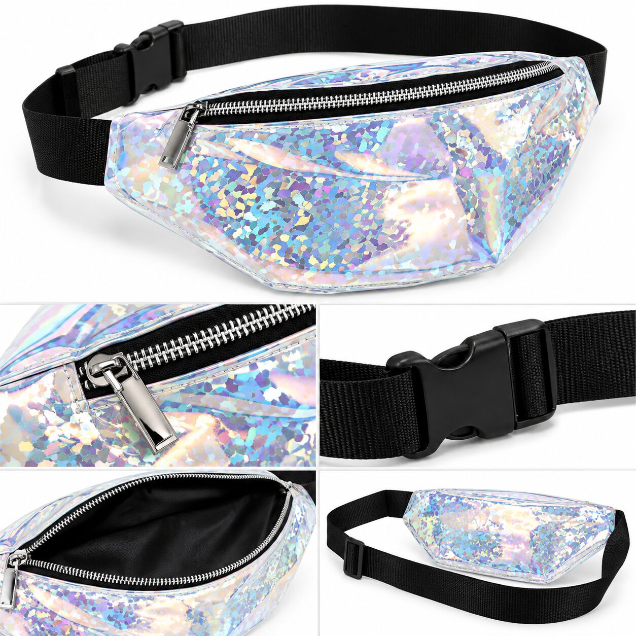 Fanny pack glanzend zilver - Heuptasje met verstelbare heupband - 29 x 10 cm – Image 2