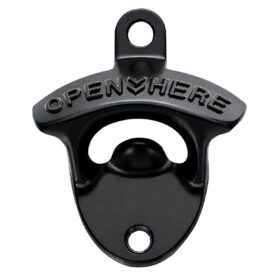 Bieropener Open Here - Metalen flesopener voor aan de muur - Zwart
