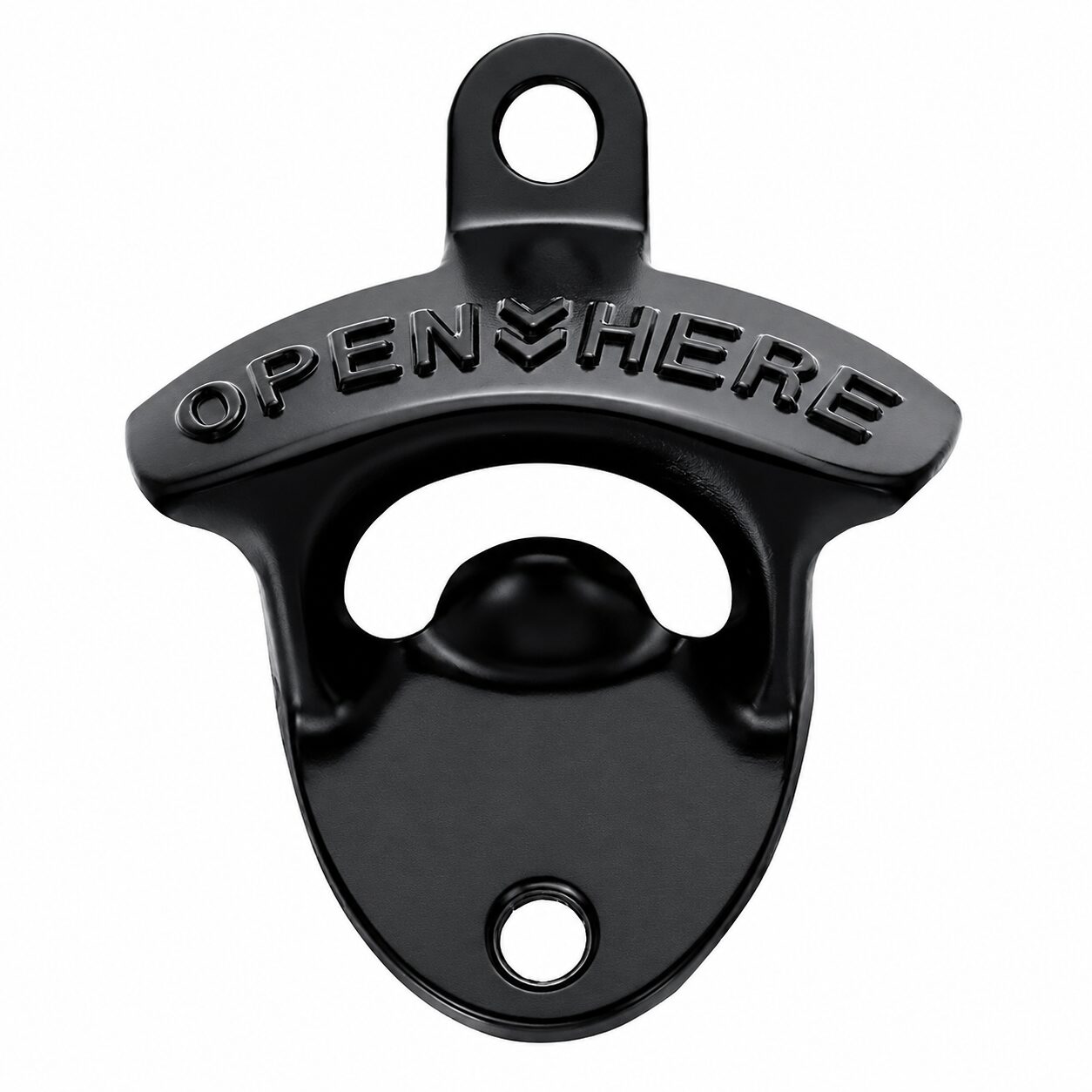 Bieropener Open Here - Metalen flesopener voor aan de muur - Zwart
