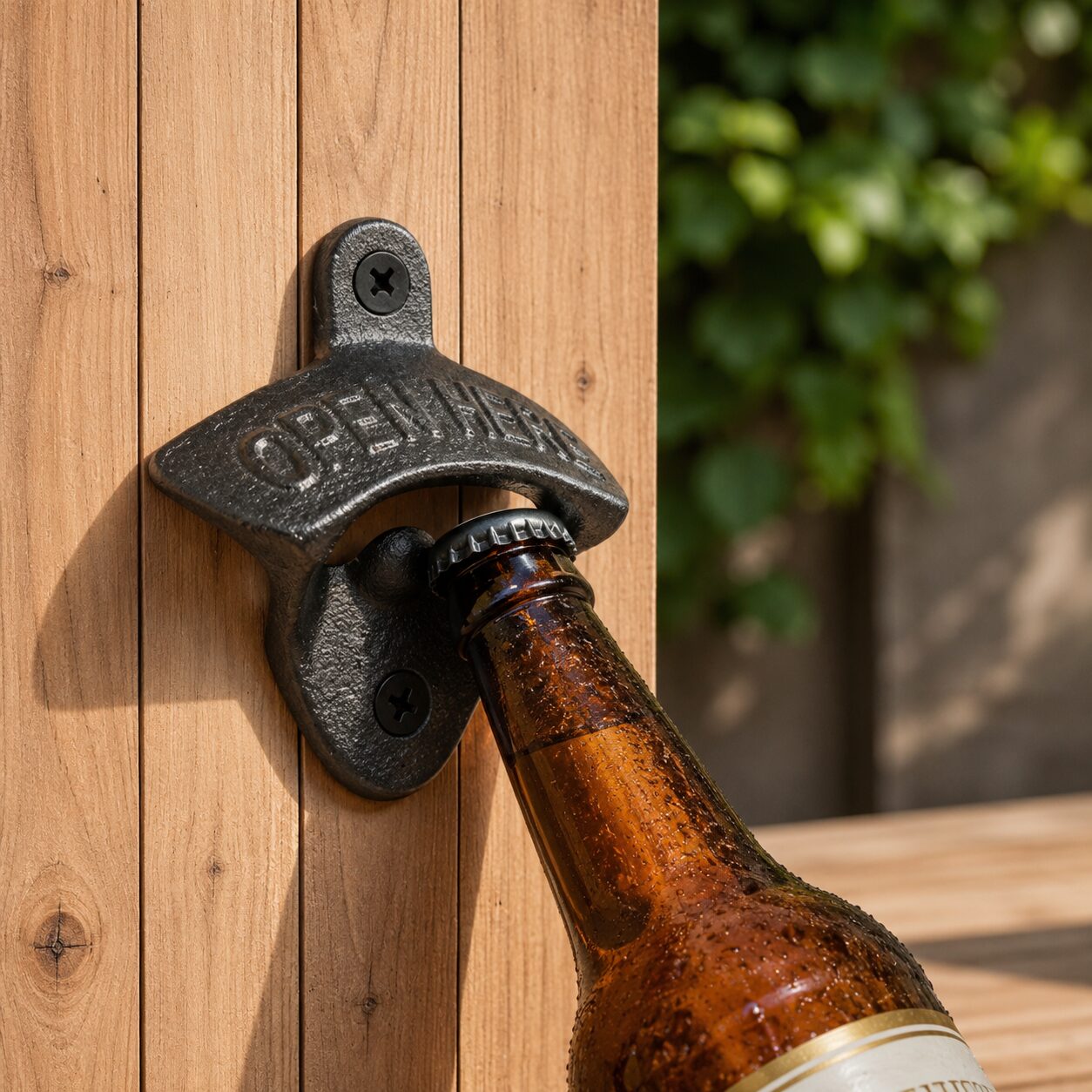 Bieropener Open Here - Metalen flesopener voor aan de muur - Zwart – Image 4