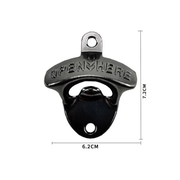 Bieropener Open Here - Metalen flesopener voor aan de muur - Zwart – Image 2
