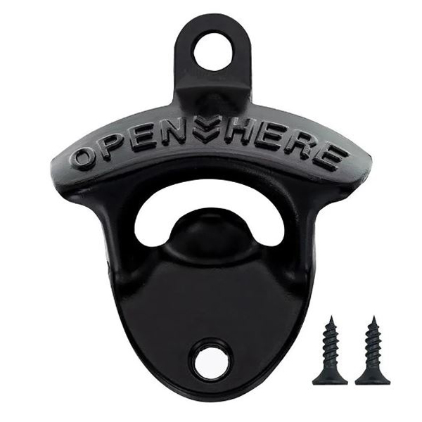 Bieropener Open Here - Metalen flesopener voor aan de muur - Zwart – Image 3