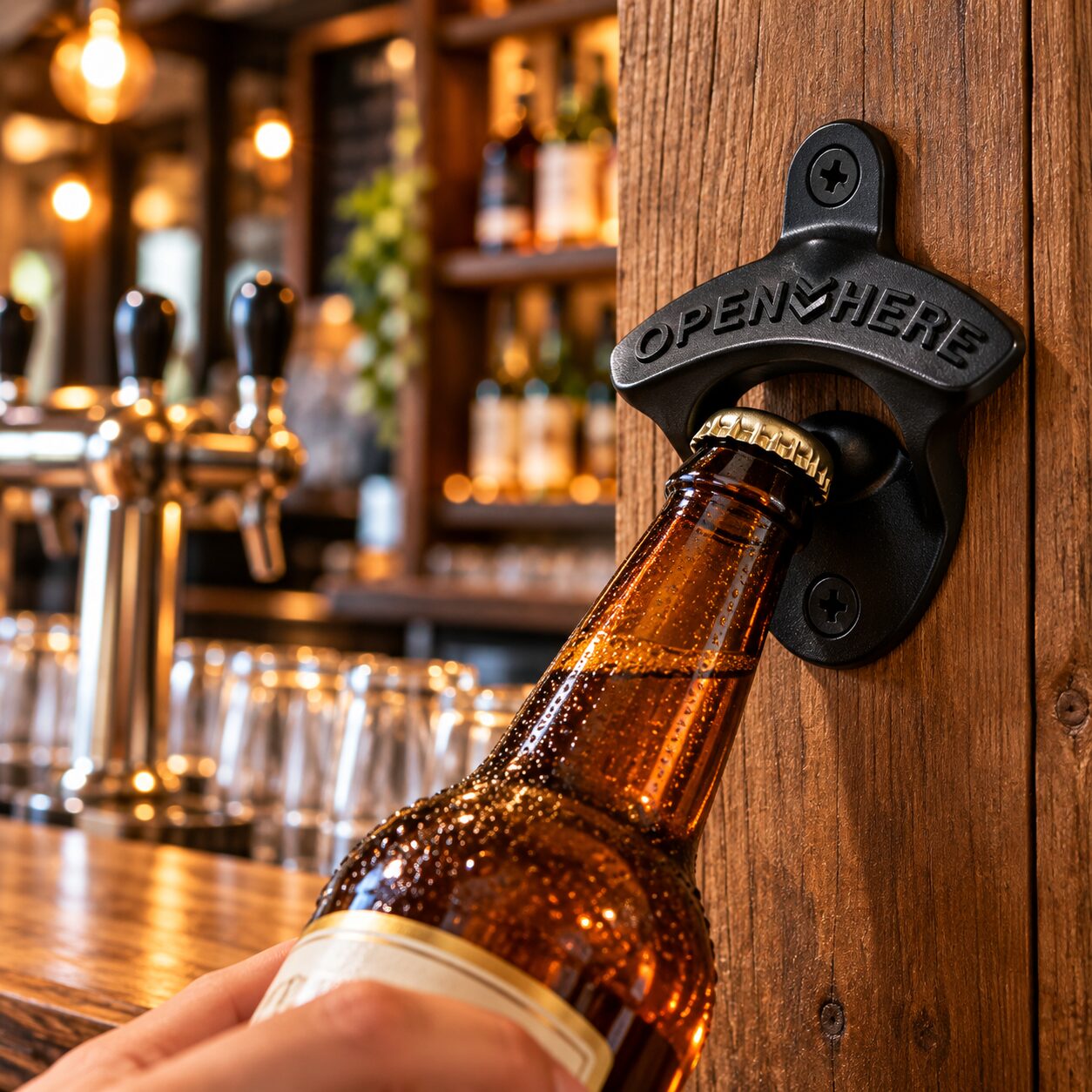 Bieropener Open Here - Metalen flesopener voor aan de muur - Zwart – Image 5